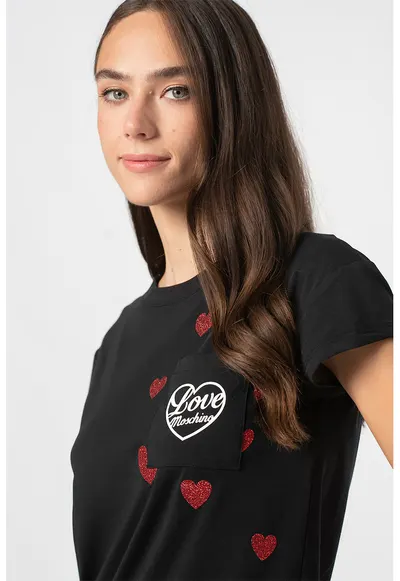 Tricou cu imprimeu si buzunar pe piept - Rosu/Alb/Negru