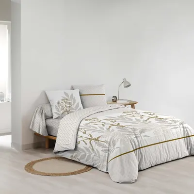 Lenjerie de pat bej din bumbac pentru pat dublu, extinsă cu cearceaf inclus, cu 6 piese 240x220 cm Raoni – douceur d'intérieur