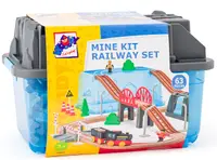 Set de joc Woody - Tren de lemn, mină, 63 de piese