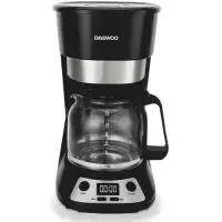 Cafetiera Daewoo DCM90BX, 900 W, 1.5 litri, display LCD, filtru permanent, anti-picurare, timer, functie pornire automata, mentinere cald 40 min (Negru/Inox)