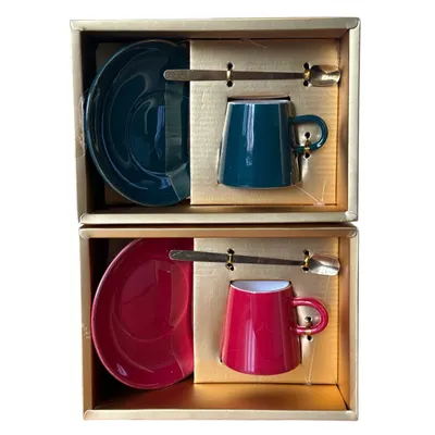 Set cadou ceașcă engros cu farfurie și linguriță mix culori AB061