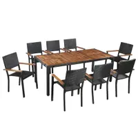 Gossi set mobilier de exterior, 9 piese negru, poliratan, lemn acacia
