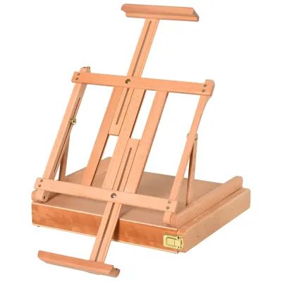 HOMCOM Șevalet din Lemn cu Sertar Inferior, Șevalet de Masă cu Înălțime și Înclinare Reglabilă, 42x36x12.5 cm, Lemn Natural | Aosom Romania