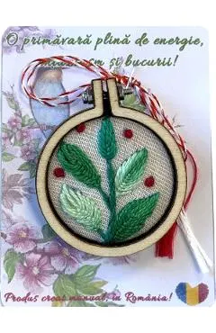 Brosa martisor: Mini gherghef. Crenguta cu frunze