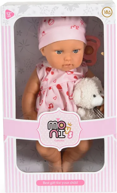 Păpuşă Moni Toys - Cu o rochie roz si accesorii, 30 cm