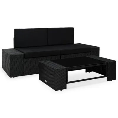 vidaXL Set mobilier de grădină, 3 piese, negru, poliratan