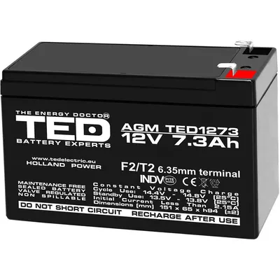 Acumulator AGM VRLA TED TED003249, 12 V, 7.3 Ah, F2