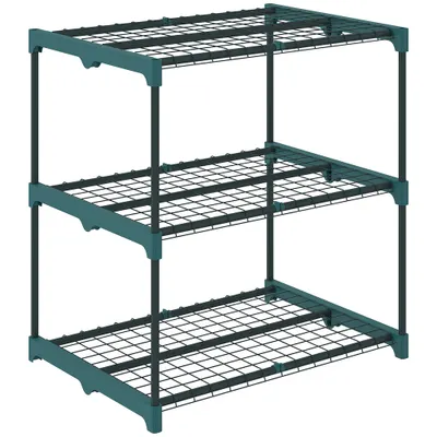 Outsunny Suport pentru plante cu 3 etaje, suport flori de 72 cm pentru interior și exterior, raft pentru plante din oțel Verde închis | Aosom Romania
