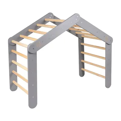 Triunghi Pikler de cățărat gri din lemn de pin 61x112x94 cm Montessori – Meowbaby
