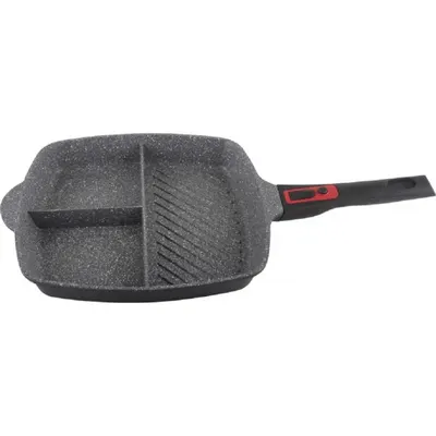 Tigaie grill 3in1, diametru 28 cm, material aluminiu, interior granit, maner soft touch detasabil, compatibil inductie / ZLN 3352 Engros