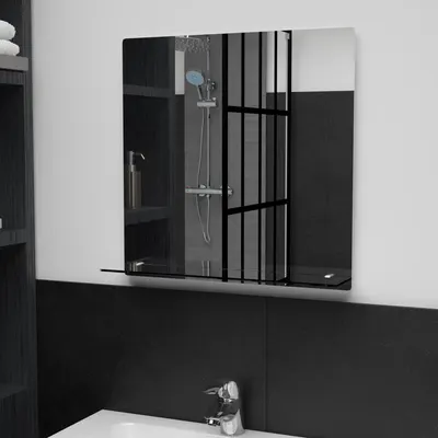 vidaXL Oglindă de perete cu raft, 50 x 50 cm, sticlă securizată
