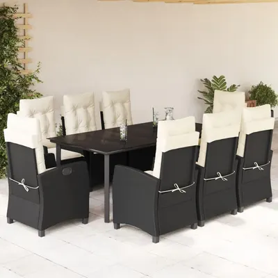 Gossi set mobilier de gradina cu perne, 9 piese, negru, poliratan