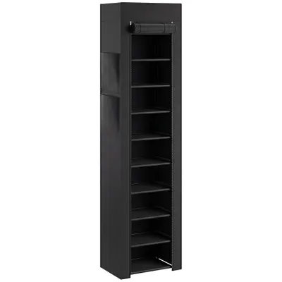 HOMCOM Pantofar 10 Etajere, Cover Antipraf, 20 Perechi, 45 x 30 x 175 cm, Negru | Aosom Romania