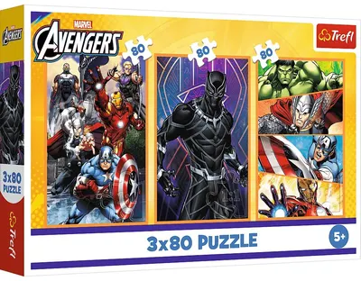 Puzzle pentru copii Trefl din 3 x 80 piese - Marvel: Zile pline de acțiune