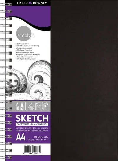 Caiet de schițe Daler-Rowney Simply - A4, 54 foi, copertă tare cu spirală