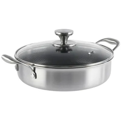 Cratita Joasa din Otel Inoxidabil cu Capac Sticla, 26 cm, 3 l, Compatibila Inductie, Grunberg