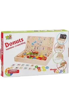 Joc educativ din lemn cu tablita de scris. Donuts number-crunching