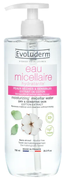 Apa micelara pentru demachierea tenului uscat si sensibil, 750ml, Evoluderm
