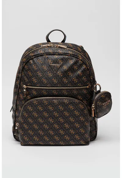 Rucsac de piele ecologica cu model logo - Negru/Maro camel