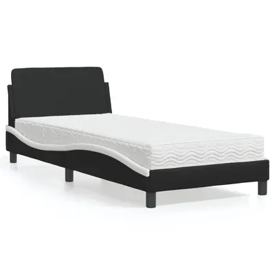 vidaXL Pat cu saltea, Dover, negru și alb, 80x200 cm, piele ecologică