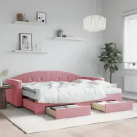 Gossi pat de zi cu extensie si sertare, roz, 80x200 cm, catifea
