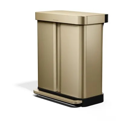 Coș de gunoi auriu mat pentru reciclare/cu pedală 34+24 l din oțel – simplehuman