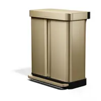 Coș de gunoi auriu mat pentru reciclare/cu pedală 34+24 l din oțel – simplehuman