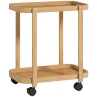 HOMCOM Cărucior de bucătărie din bambus 2 niveluri Cărucior auxiliar pentru bucătărie cu roți 2 rafturi 54x36,5x60 cm Natural | Aosom Romania