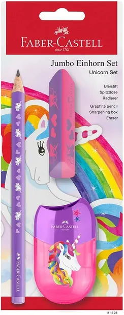 Creion Faber-Castell Unicorn - HB, cu radieră și ascuțitoare