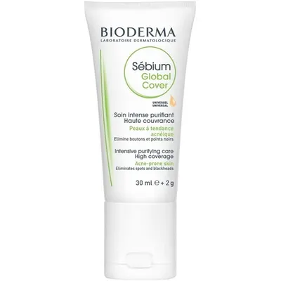 Tratament acnee, Bioderma, Sebium Global Cover, verde, 30 ml