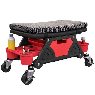 HOMCOM Scaun de atelier mobil 135 kg, scaun de mecanic cu roti rotative la 360°, 64,5 x 33 x 35 cm, negru | Aosom Romania