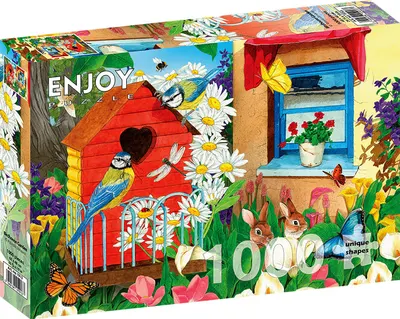 Puzzle Enjoy din 1000 de piese - Grădină cu căsuțe pentru păsări