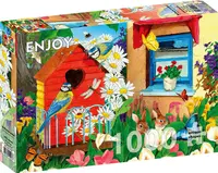 Puzzle Enjoy din 1000 de piese - Grădină cu căsuțe pentru păsări