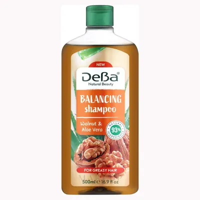 Sampon echilibrant pentru par gras DEBA NATURAL BEAUTY cu Nuci si Aloe Vera, Rubella | 500 ml