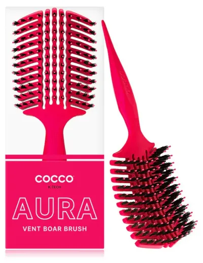 Perie profesională de păr Cocco - Aura Vent Boar Brush, cu păr natural, roz