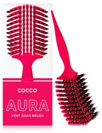 Perie profesională de păr Cocco - Aura Vent Boar Brush, cu păr natural, roz