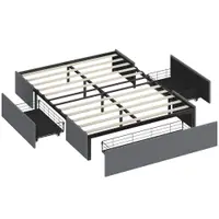 HOMCOM Pat cu spațiu de depozitare 140 x 190 cm, cadru de pat dublu tapițat cu 3 sertare, somier cu lamele LVL, fără zgomot, gri | Aosom Romania