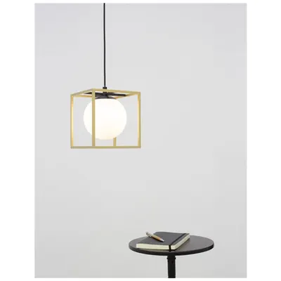 Lampa suspendata JULIET Brass & Negru Metal Alb Opal Sticla LED E14 1x12 Wat 230 Volt IP20 Fara bec