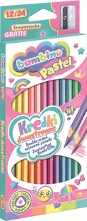 Creioane colorate cu două capete Bambino Premium - Cu ascuțitoare, 12 bucăți, culori pastelate, sortiment