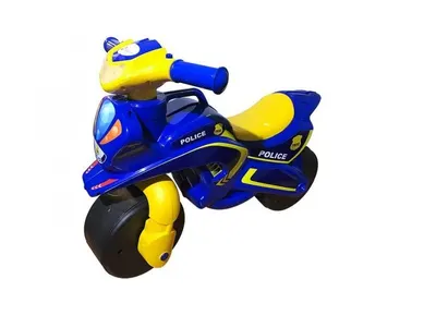 Motocicleta pentru copii Police Music 013957 Albastru Galben, fara pedale, prevazuta cu butoane pentru efecte sonore, ghidon inalt, Inaltimea scaunului 29 cm