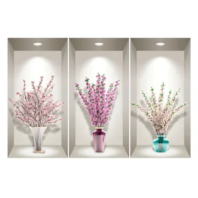 Set 3 autocolante 3D pentru perete Ambiance Bunches of Cherry