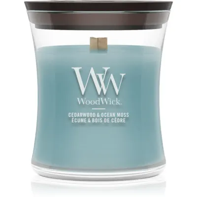 Woodwick Cedarwood & Ocean Moss lumânare parfumată cu fitil din lemn 85 g
