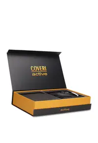 Set de portofel de piele si curea Torino Prime- 2 piese - Negru