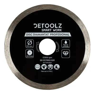 Disc diamantat continuu Detoolz 115x22.2mm, taiere umeda
