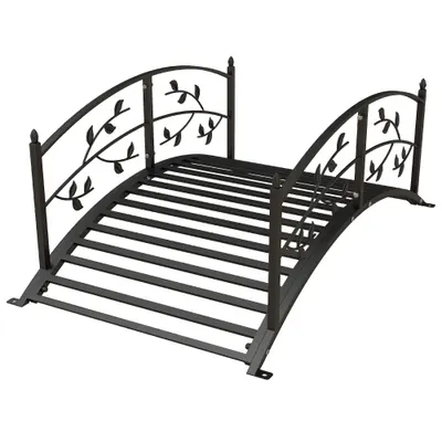 Outsunny Pod de grădină - pod de bazine - decor grădină dim. 119L x 67l x 47H cm cu balustradă motive de viță de vie oțel negru | Aosom Romania