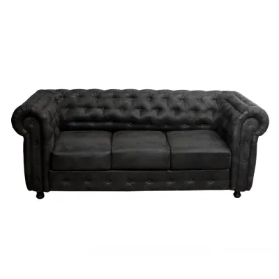 Canapea fixa CHESTERFIELD, 3 locuri, cu arcuri, negru, 205x90x80 cm