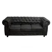 Canapea fixa CHESTERFIELD, 3 locuri, cu arcuri, negru, 205x90x80 cm