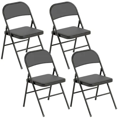 HOMCOM Set de 2 Scaune Pliabile Metalice, Tapițate cu Piele Ecologică PU, pentru Interior, cu Șezut Confortabil și Spătar Deschis | Aosom Romania