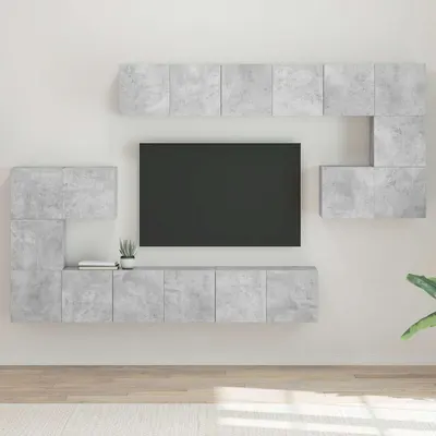 vidaXL Set de dulapuri TV, 10 piese, gri beton, lemn prelucrat