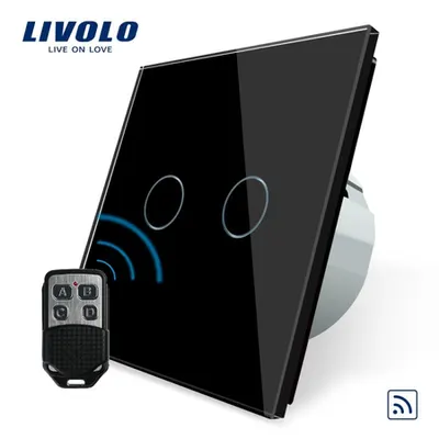 Intrerupator dublu, wireless RF + telecomanda tip breloc Negru